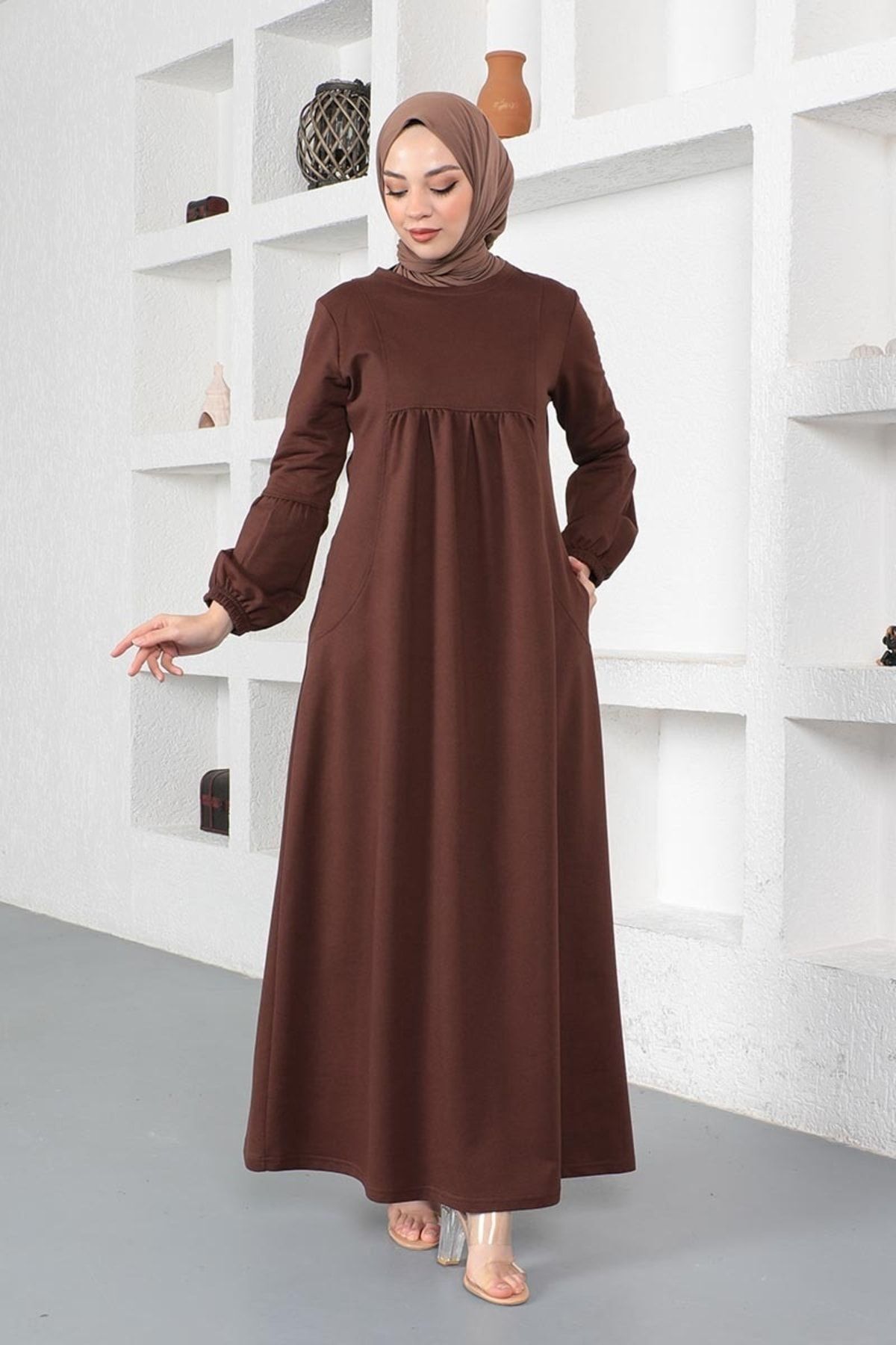 Balon Kol Spor Elbise Kahverengi