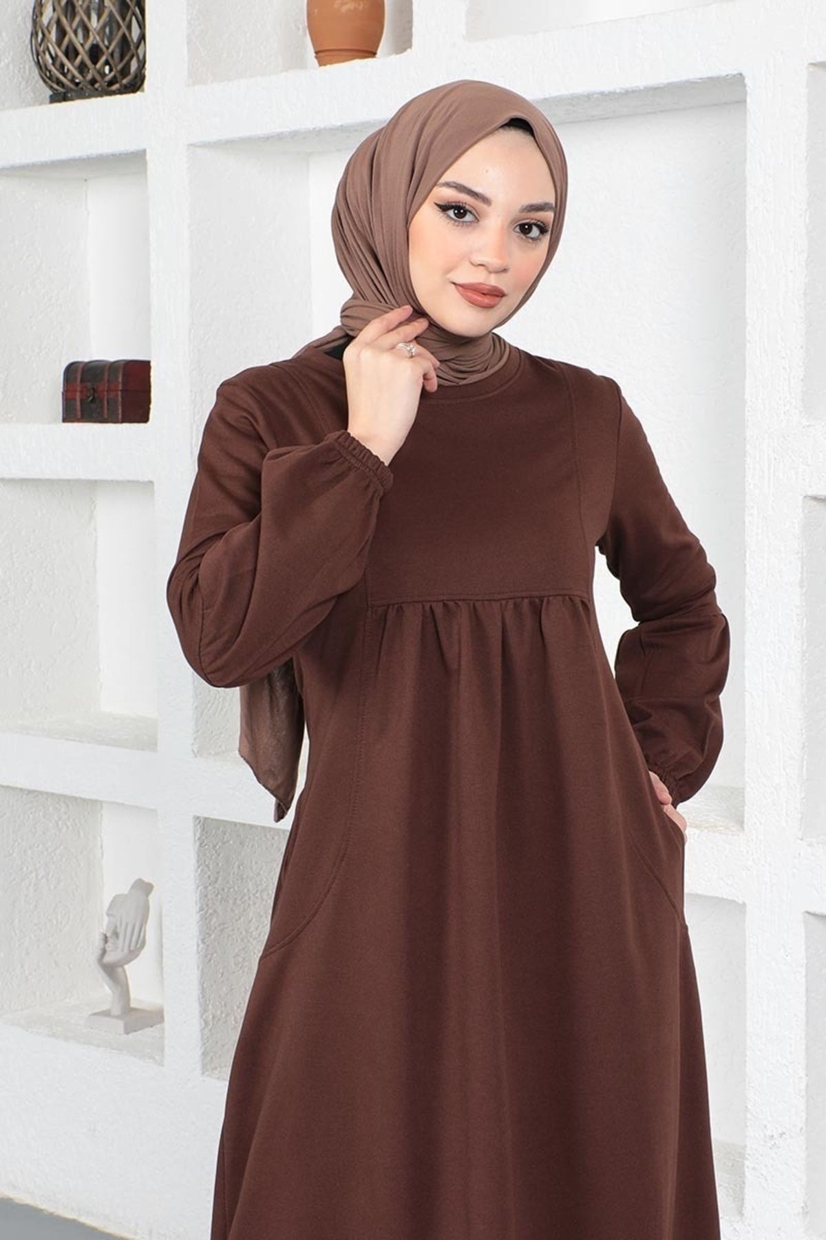 Balon Kol Spor Elbise Kahverengi