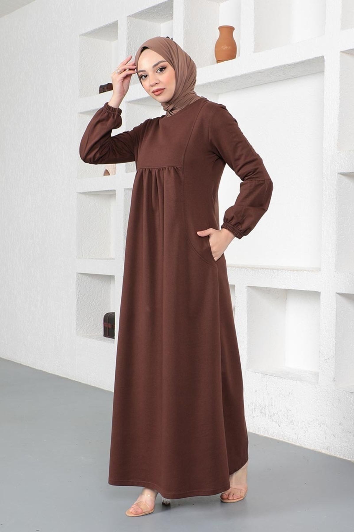 Balon Kol Spor Elbise Kahverengi