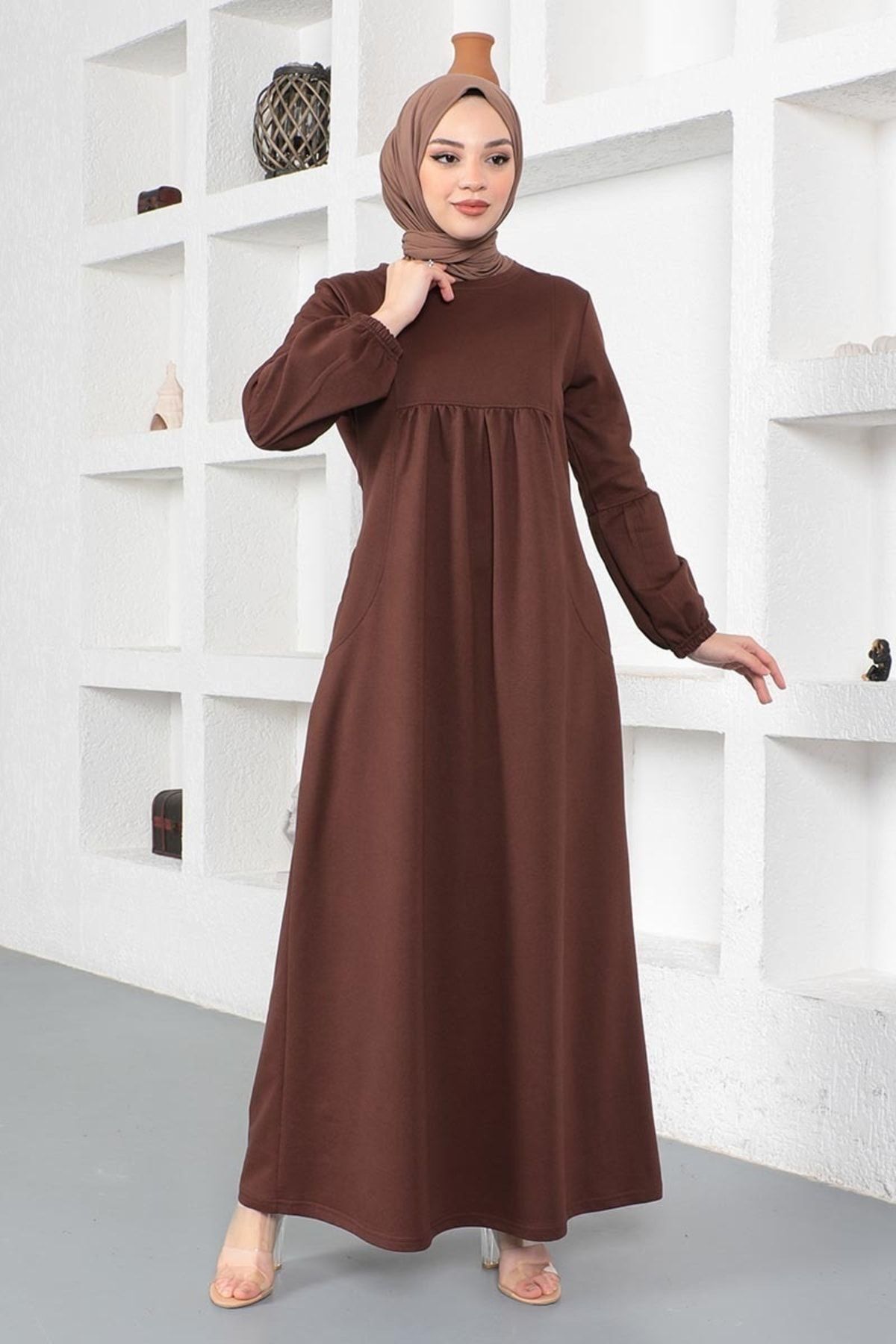 Balon Kol Spor Elbise Kahverengi