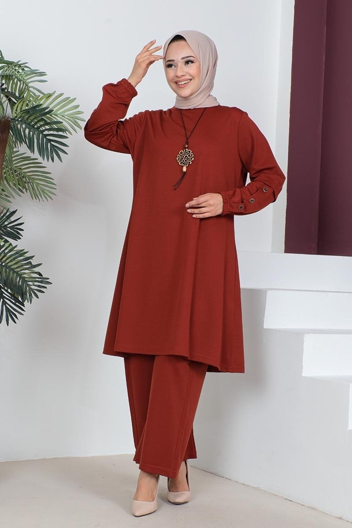 Büyük Beden Double Örme Takım Kiremit