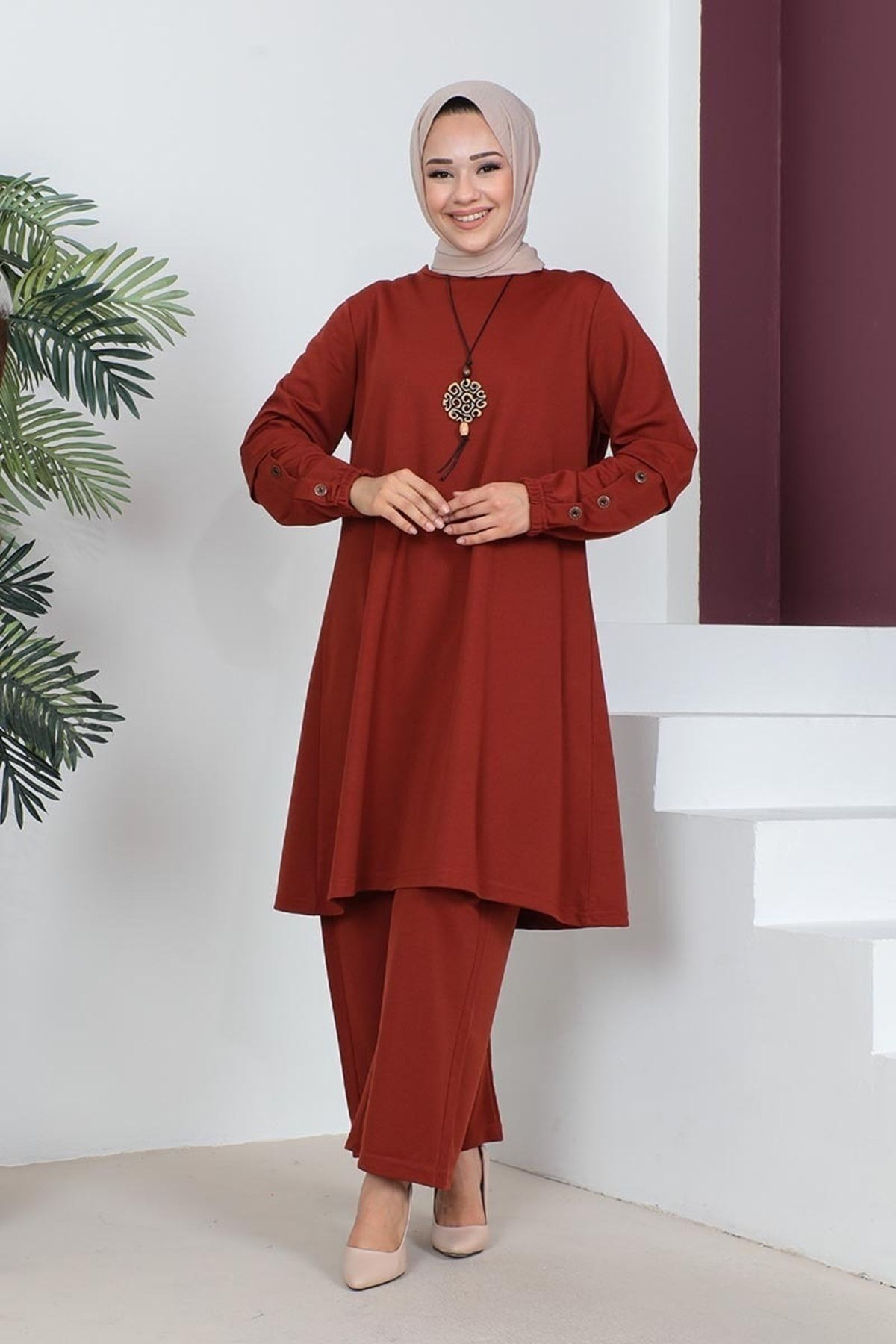 Büyük Beden Double Örme Takım Kiremit