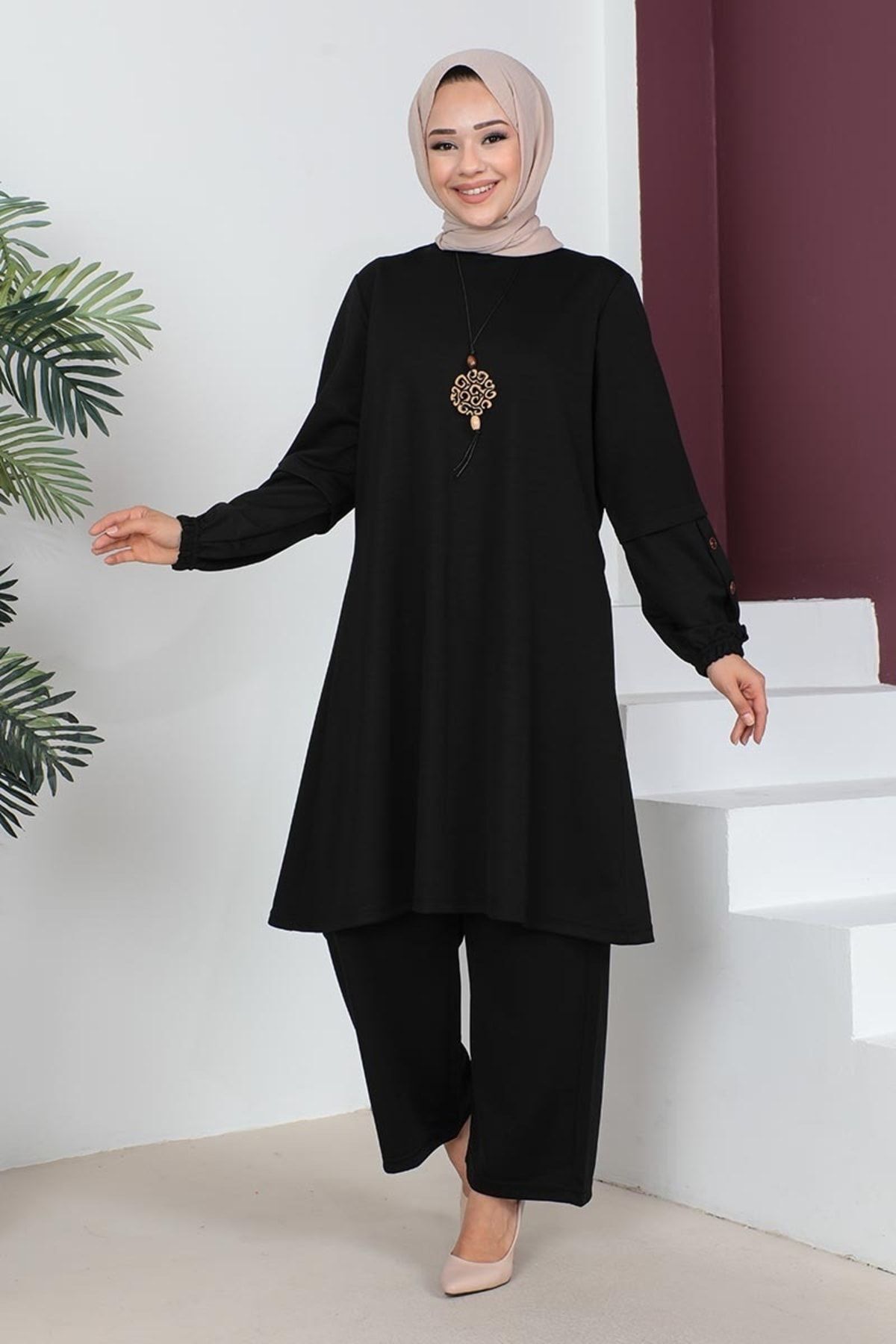 Büyük Beden Double Örme Takım Siyah