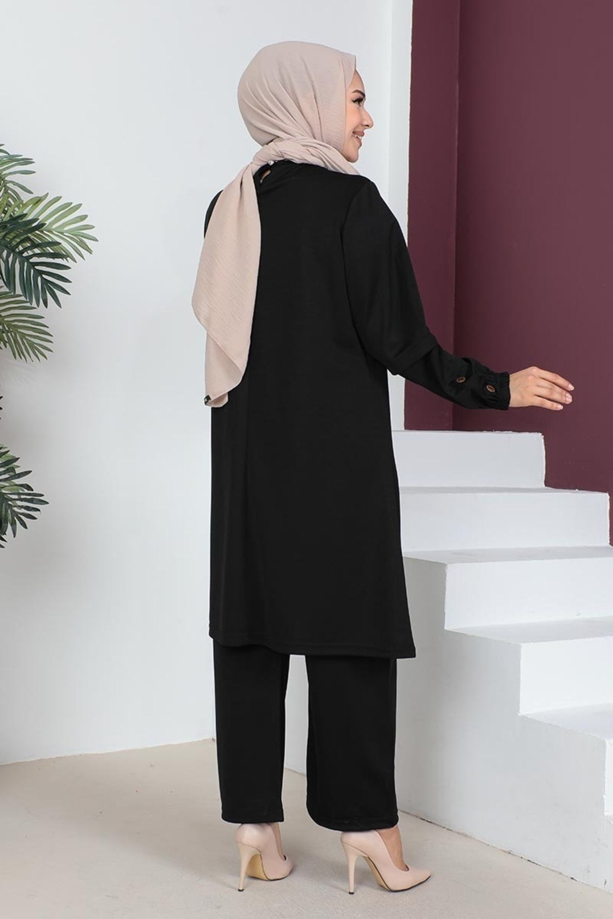 Büyük Beden Double Örme Takım Siyah