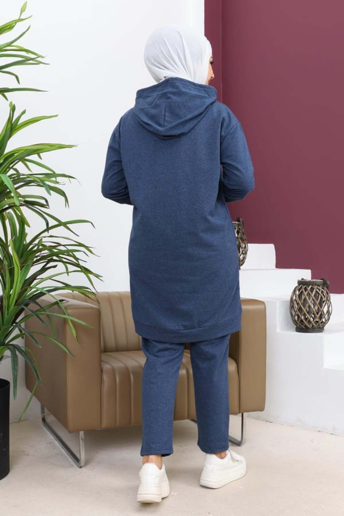 Cepli Spor Takım Indigo Tunik Kadın Spor Takım Kapalılara Özel Spor Kadın