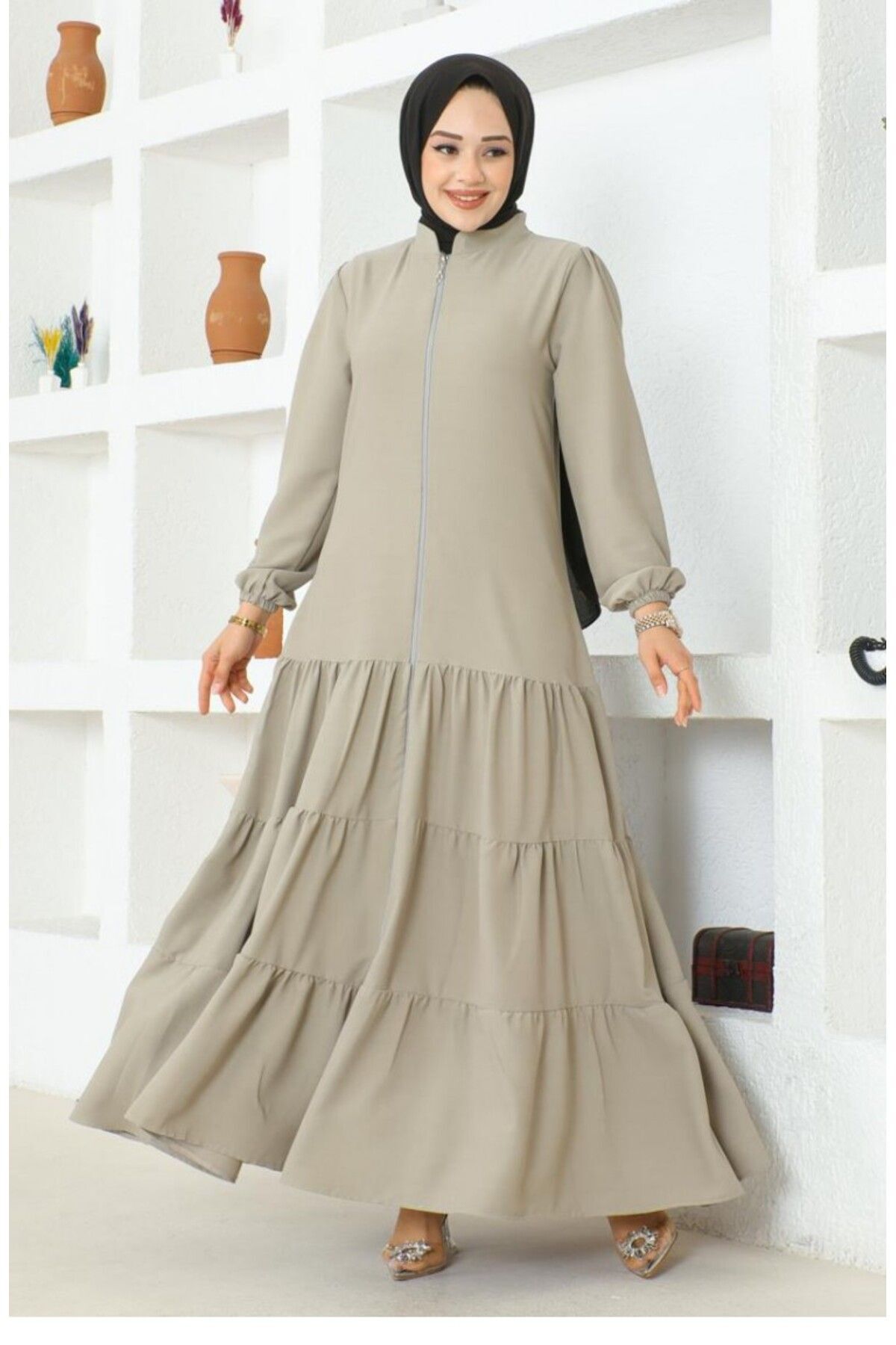 Eteği Katlı Jessica Krep Ferace 0031-05 Taş