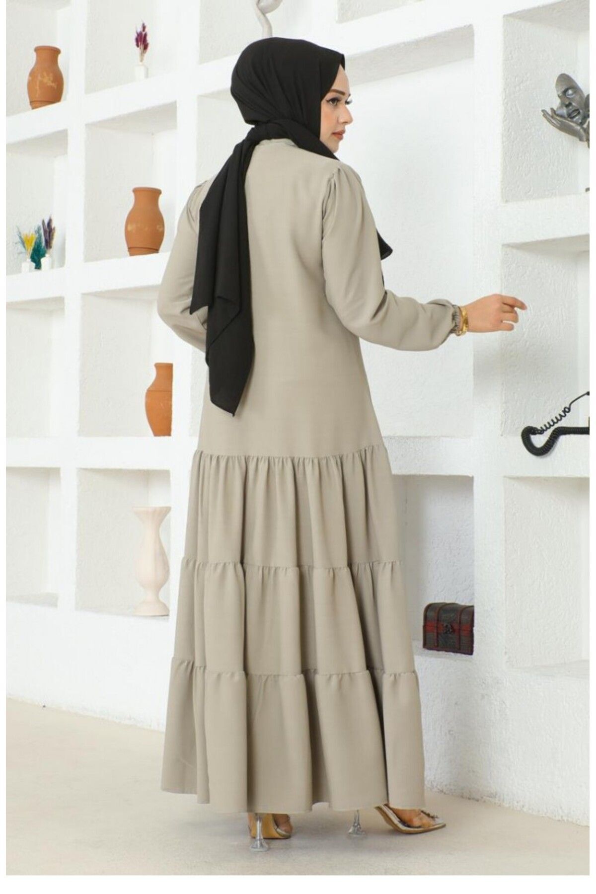Eteği Katlı Jessica Krep Ferace 0031-05 Taş