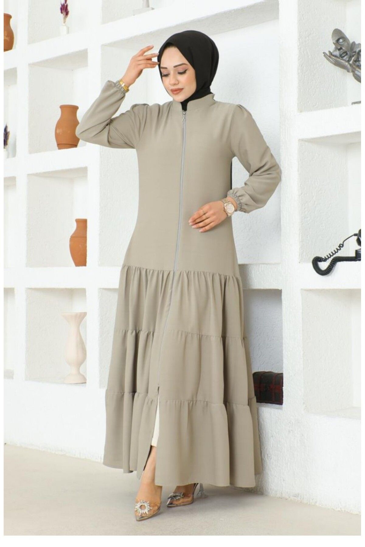 Eteği Katlı Jessica Krep Ferace 0031-05 Taş