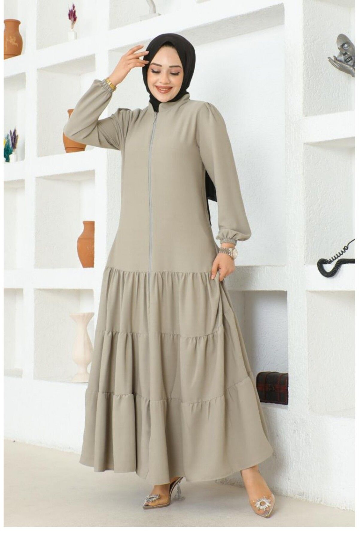 Eteği Katlı Jessica Krep Ferace 0031-05 Taş