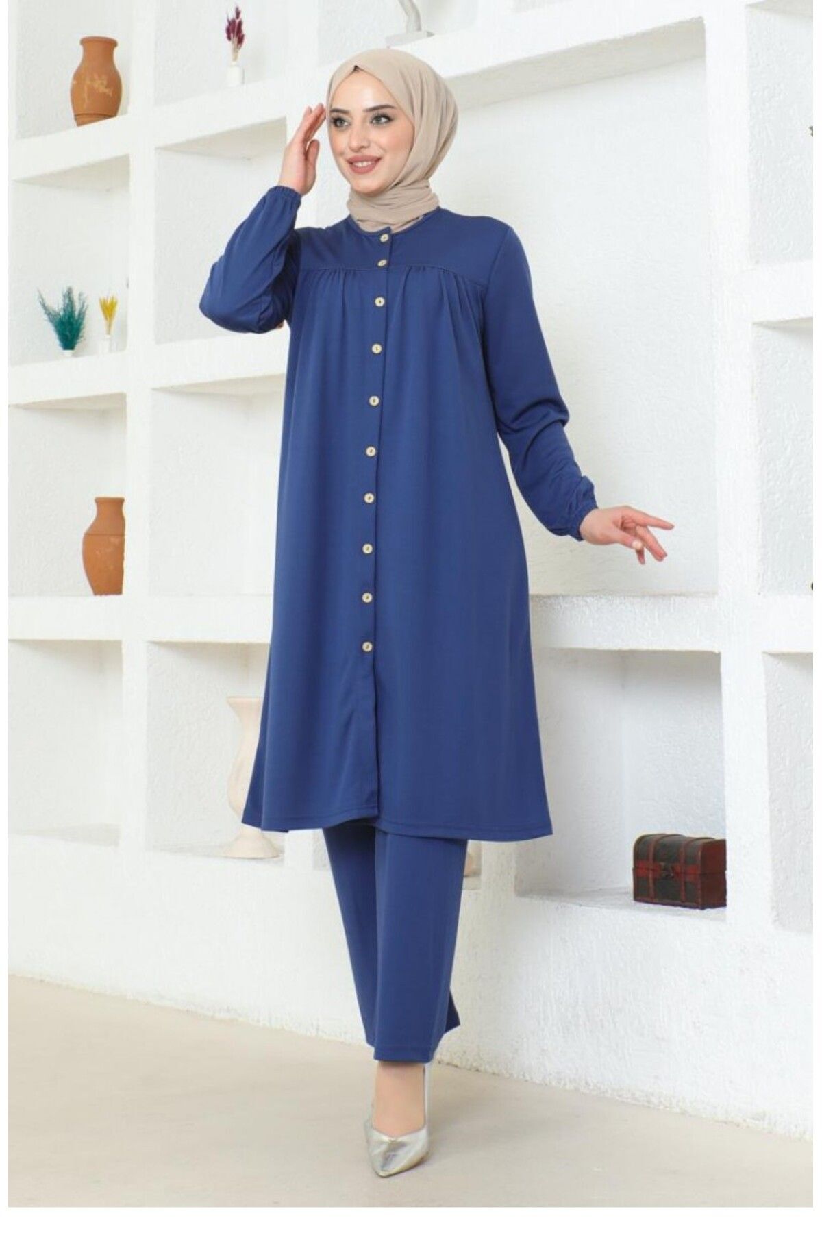 Büzgülü Tesettür Takım 2061-01 İndigo