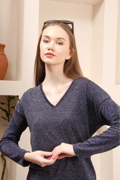 Simli v yaka pamuklu şık bulüz