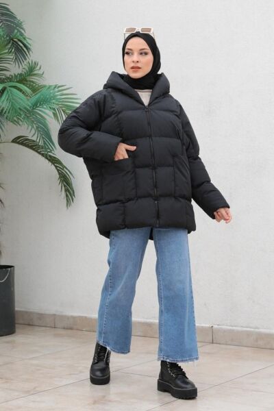 Oversize Şişme Mont Siyah