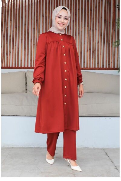 Büzgülü Tesettür Takım 2061-06 Kiremit